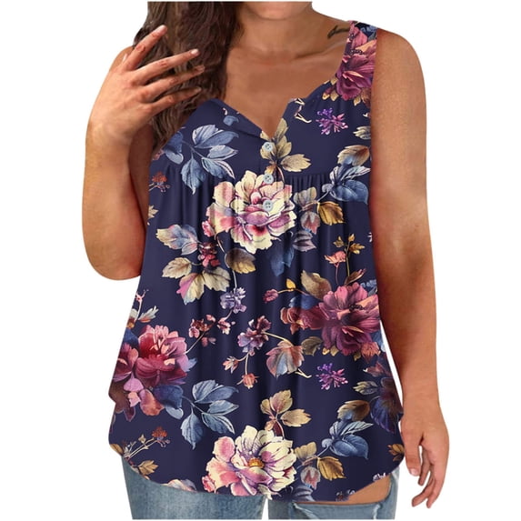 LYXSSBYX Tank Tops for Womens Tank Summer Printing Sleeveless Flared Trendy Casual Blouse Button Tunic Shirt Tops