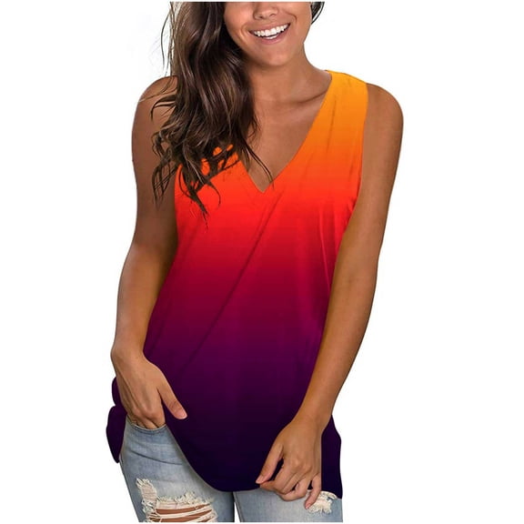 LYXSSBYX Tank Tops for Women Plus Size Women's Sleeveless Summer Casual Tops V Neck Printing Sleeveless Vest Tops