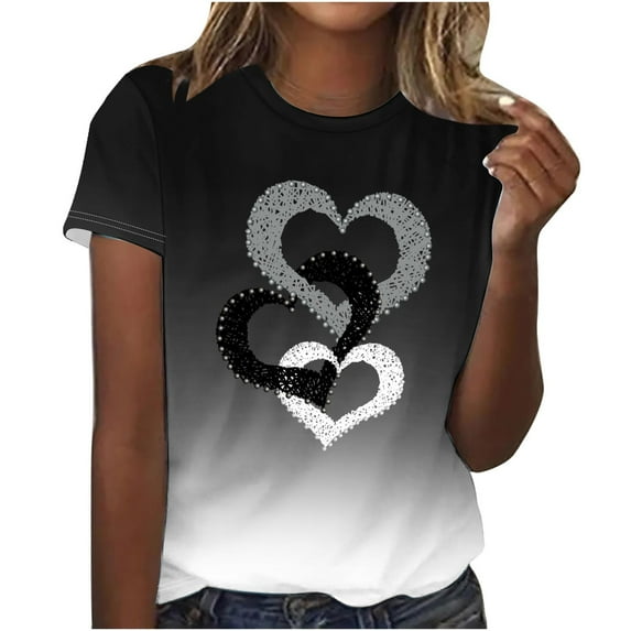 LYXSSBYX Tshirts Shirts for Women Women Fashion Casual Printed Short Sleeve Round-Neck Pullover Blouse T-shirt Tops