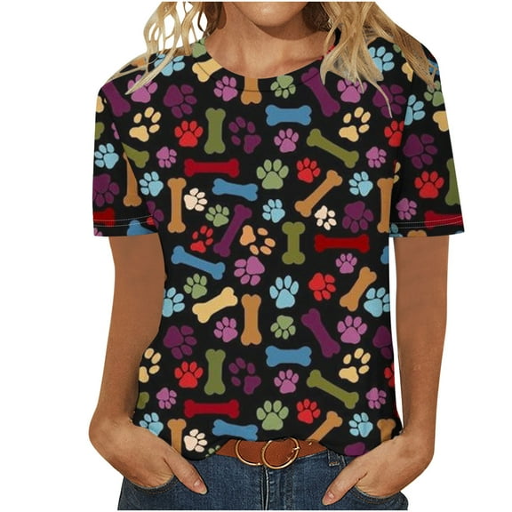 LYXSSBYX Tshirts Shirts for Women Women Fashion Casual Printed Short Sleeve Round-Neck Pullover Blouse T-shirt Tops