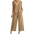 thumbnail image 1 of LYXSSBYX Two Piece Sets for Women Summer 2PC Fashion Woman Round Neck Sleeveless Blouse +Loose Pockets Pants Sets, 1 of 1