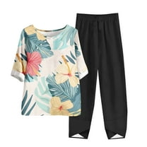 LYXSSBYX Two Piece Sets for Women Summer Women's Casual Round Neck 5/4 Sleeve Top and Pants Digital Printing Two-piece Set