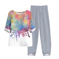 thumbnail image 1 of LYXSSBYX Two Piece Sets for Women Summer Women's Casual Round Neck 5/4 Sleeve Top and Pants Digital Printing Two-piece Set, 1 of 1