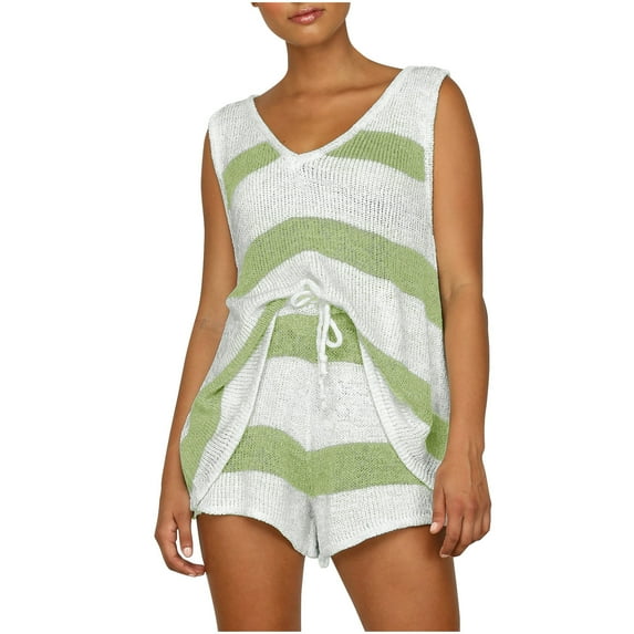 LYXSSBYX Two Piece Sets for Women Summer Women's Casual Solid Color Sleeveless Shorts Set Sleeveless V-neck Top/shirt Set