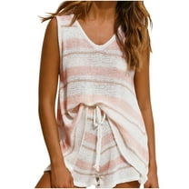 LYXSSBYX Two Piece Sets for Women Summer Women's Casual Solid Color Sleeveless Shorts Set Sleeveless V-neck Top/shirt Set