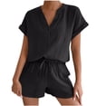 thumbnail image 1 of LYXSSBYX Two Piece Sets for Women Summer Women's Fashion Casual Home Two-piece V-neck Top with Pocket Shorts Short Sleeve V-neck Top/shirt Set, 1 of 5