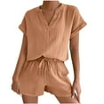 thumbnail image 1 of LYXSSBYX Two Piece Sets for Women Summer Women's Fashion Casual Home Two-piece V-neck Top with Pocket Shorts Short Sleeve V-neck Top/shirt Set, 1 of 5