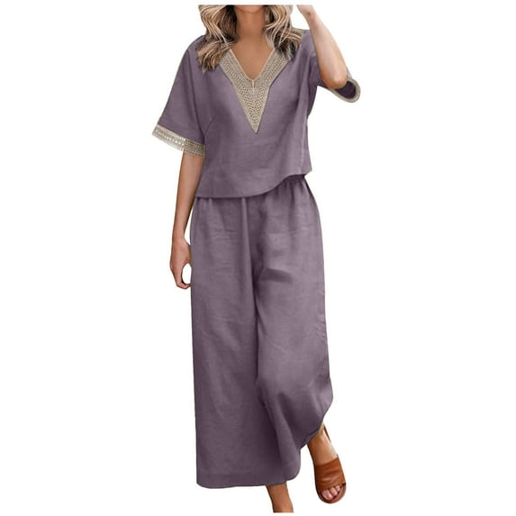 LYXSSBYX Two Piece Sets for Women Summer Women's Fashion Two Piece Solid Color Cotton and Linen Loose Casual Suit