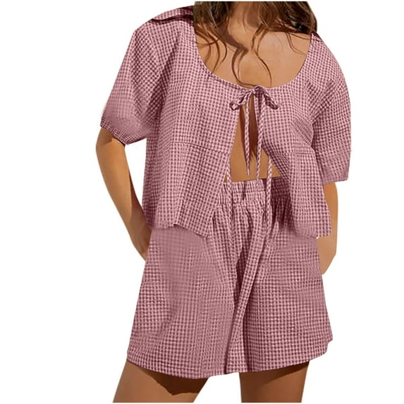 LYXSSBYX Two Piece Sets for Women Summer Women's Fashion Two Piece Solid Color Cotton and Linen Loose Casual Suit