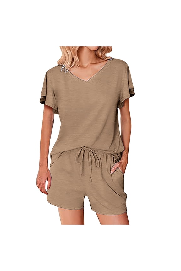 Two Piece Sets for Women Summer Women's New Round Neck Casual Solid Color Short Sleeved Sweater Short Sleeved Set