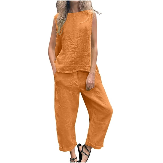 LYXSSBYX Two Piece Sets for Women Summer Women's Solid Color Round Neck Short Sleeve Tops and Pants Sets with Pockets