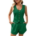 thumbnail image 1 of LYXSSBYX Two Piece Sets for Women Summer Women's Solid Color V-neck Sleeveless Button VestTops and Shorts with Pockets Set, 1 of 7