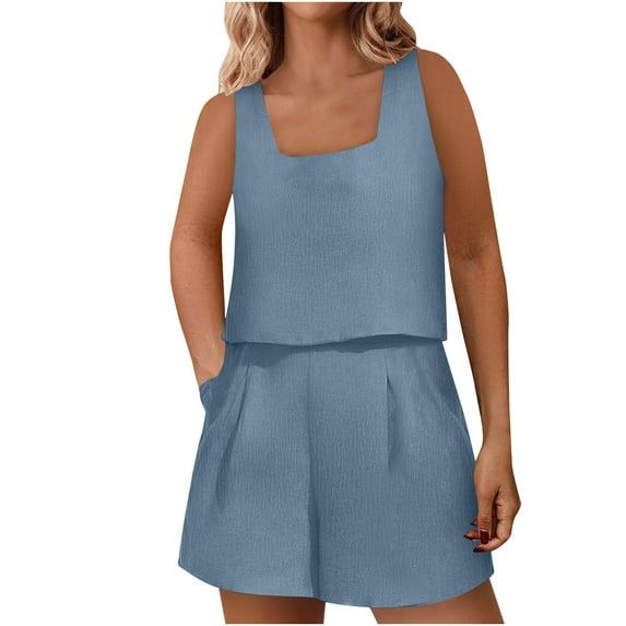 LYXSSBYX Two Piece Sets for Women Summer Women's Two Piece Casual Shorts with Pockets Set Short Sleeved Solid Color Casual Neck Top Shirt Set