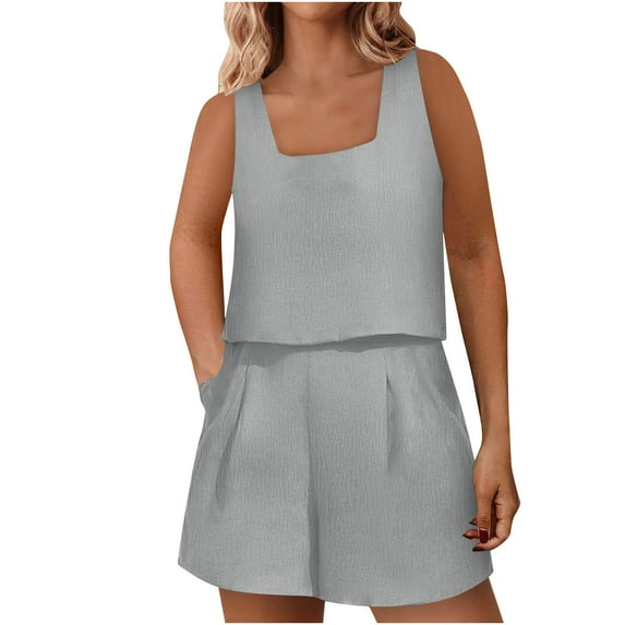 LYXSSBYX Two Piece Sets for Women Summer Women's Two Piece Casual Shorts with Pockets Set Short Sleeved Solid Color Casual Neck Top Shirt Set