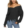 thumbnail image 1 of LYXSSBYX V-Neck Long Sleeve Sweater Tops Hot Sale Clearance for Women Fashion Casual Loose Full-Sleeve Solid V Neck Tassels Irregular Blouse Knitted Sweater, 1 of 6