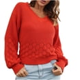 thumbnail image 1 of LYXSSBYX V-Neck Long Sleeve Sweater Tops Hot Sale Clearance for Women Three-dimensional Feather Sweater V-Neck Solid Knitted Casual Fashion Lantern Long Sleeve Tops Blouse, 1 of 8