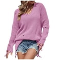 thumbnail image 1 of LYXSSBYX V-Neck Long Sleeve Sweater Tops Hot Sale Clearance for Fashion Women Solid Long Sleeve Pullove Hollow Out V-Neck Casual Sweater Tops, 1 of 5