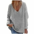 thumbnail image 1 of LYXSSBYX V-Neck Long Sleeve Sweater Tops Hot Sale Clearance for Women Fashion V-Neck Loose Pullover Solid Color Long Sleeves SweaterTops, 1 of 8