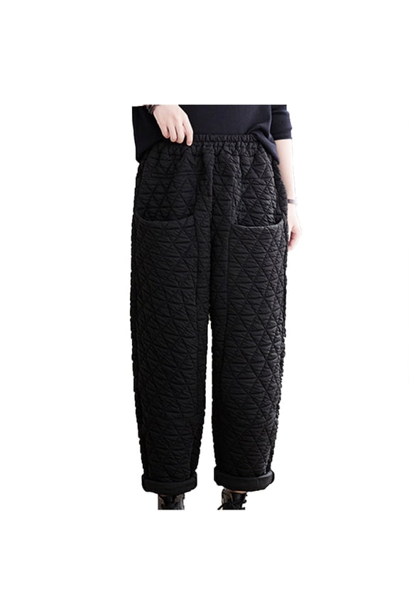 Wide Leg Sweatpants Women Women's Fall and Winter Cotton Thickened Diamond Check Wide Leg Pants Elastic-waisted Pants Loose Casual Pants