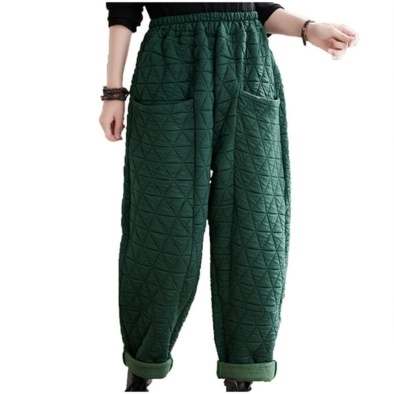 LYXSSBYX Wide Leg Sweatpants Women Women's Fall and Winter Cotton Thickened Diamond Check Wide Leg Pants Elastic-waisted Pants Loose Casual Pants