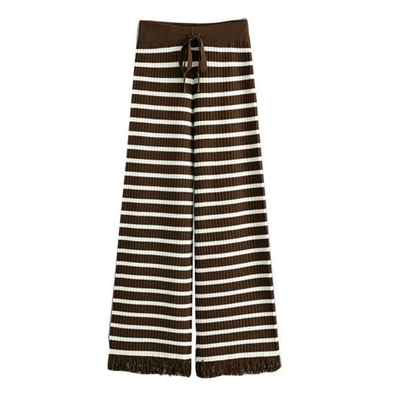 LYXSSBYX Wide Leg Sweatpants Women Women's Trousers Striped Wide-leg Pants High-waisted Loose Knitted Floor-length Straight Woolen Casual Pants