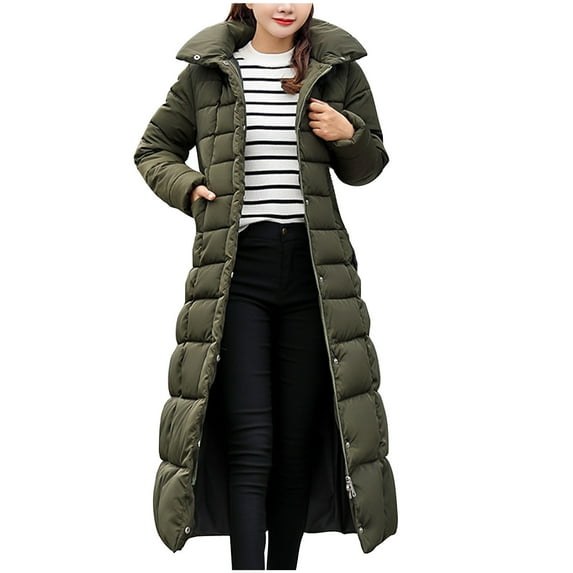 LYXSSBYX Winter Coats for Women Extended Length Cotton Coat Women's Extended Length Over-the-knee Loose Cold-proof Warm Thickened Hooded Cotton Coat