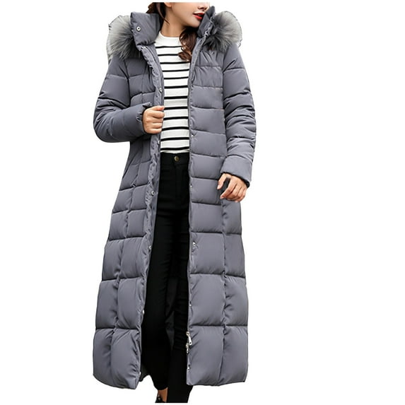 LYXSSBYX Winter Coats for Women Extended Length Cotton Coat Women's Extended Length Over-the-knee Loose Cold-proof Warm Thickened Hooded Cotton Coat
