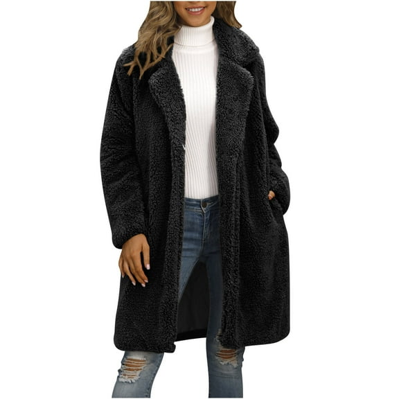 LYXSSBYX Winter Coats for Women 2023 Trendy Women's Mid-length Suit Collar Faux Coat Plush Coat