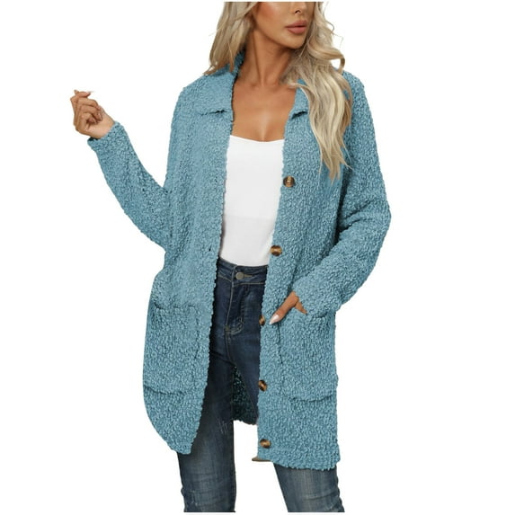 LYXSSBYX Winter Coats for Women 2023 Trendy Women's Pure Pocket Button Cardigan Sweater Coat Women