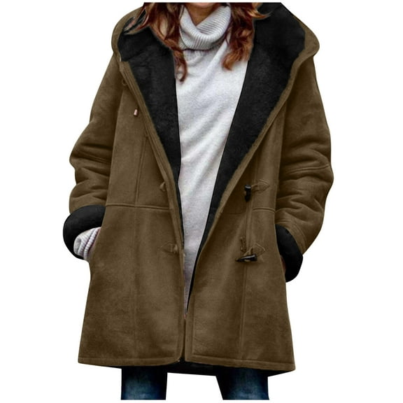LYXSSBYX Winter Coats for Women Fashion Womens Warm Faux Coat Jacket Winter Button Solid Long Sleeve Outerwear