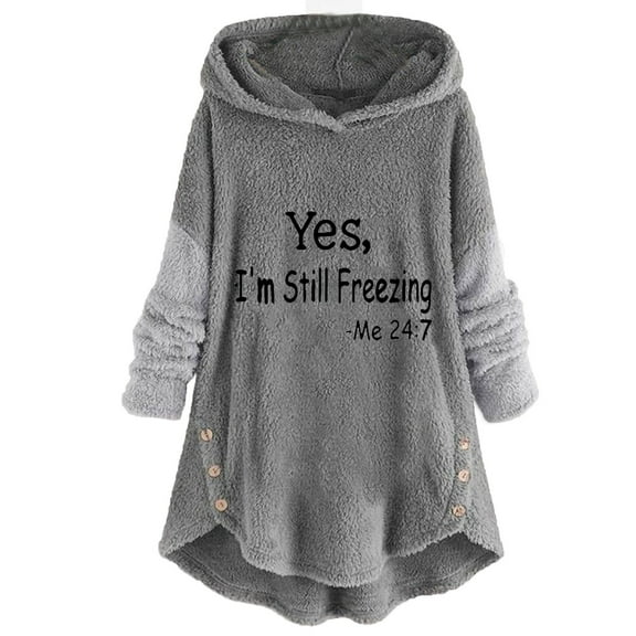 LYXSSBYX Winter Coats for Women Women Plus Size Letter Casual Pockets High Low Long Sleeve Hooded Keep Warm Coat Tops