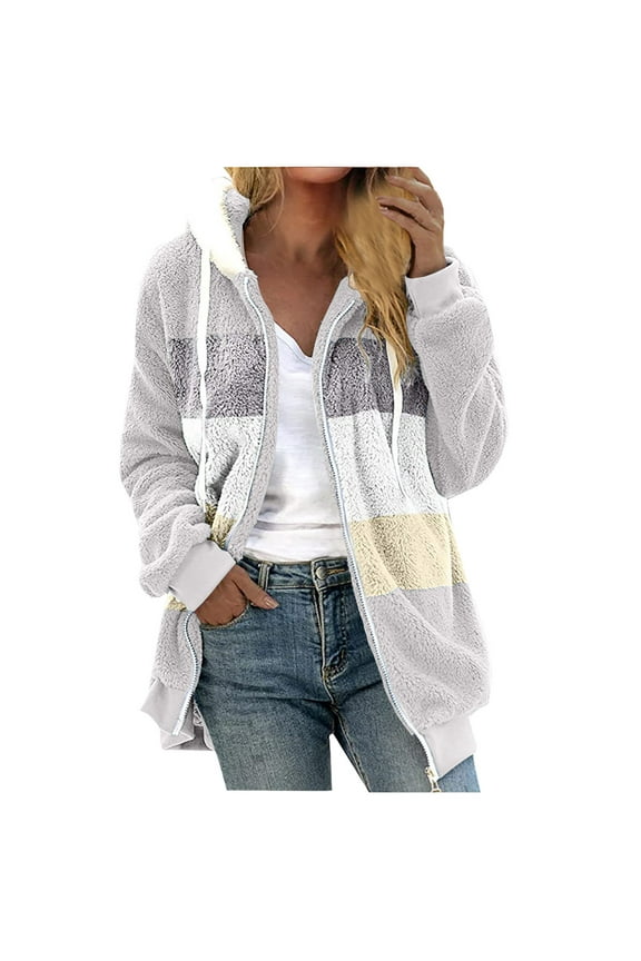 Winter Coats for Women Fashion Women's Zipper V-Neck Pullover Tops Long Sleeve Hooded Blouse Sweatshirt