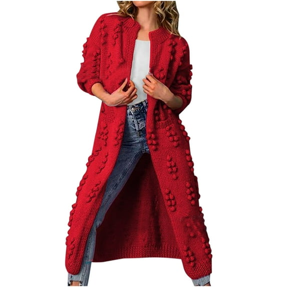 LYXSSBYX Winter Coats for Women Plus Clearance Women Fashion Casual Warm O-Neck Solid Coat Long Outerwear Sweater Knit Cardigan