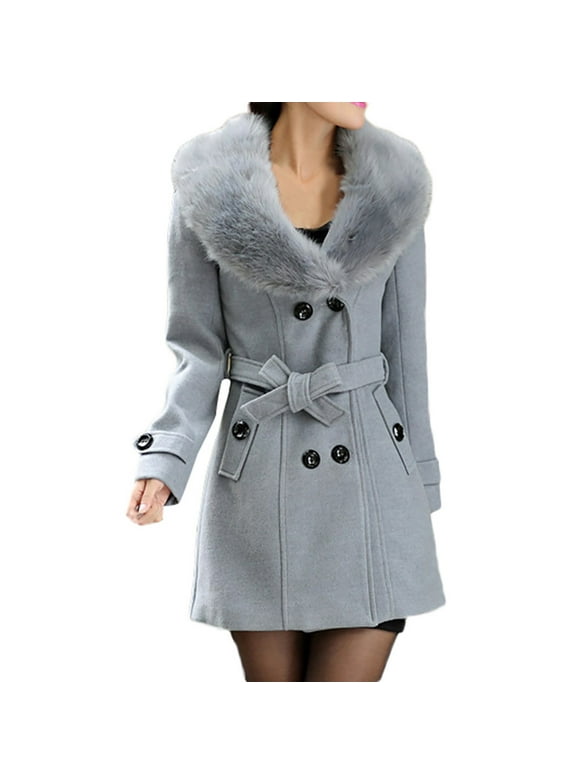 Winter Coats for Women Plus Clearance Womens Winter Lapel Wool Coat Trench Jacket Long Sleeve Overcoat Outwear