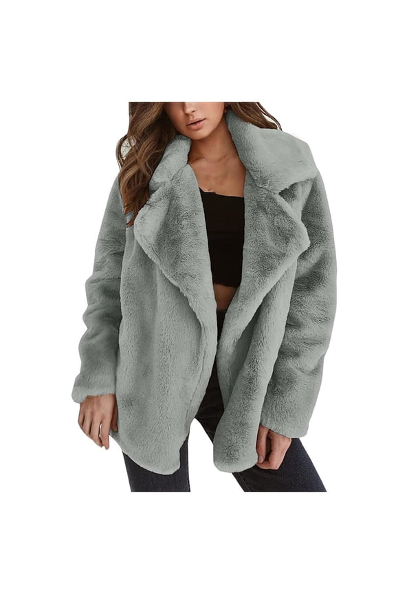 Winter Coats for Women Plus Size Clearance Women's Autumn/Winter Solid Color Cardigan Plush Lapel Coat Tops