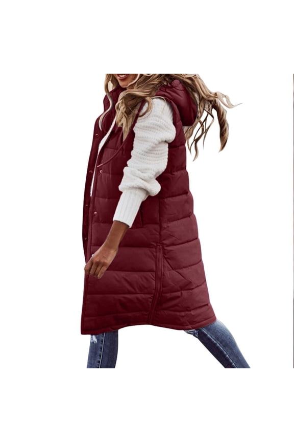 Winter Coats for Women Plus Size Women Warm Pocket Hooded Coat Long Jacket Winter Sleeveless Down Parkas