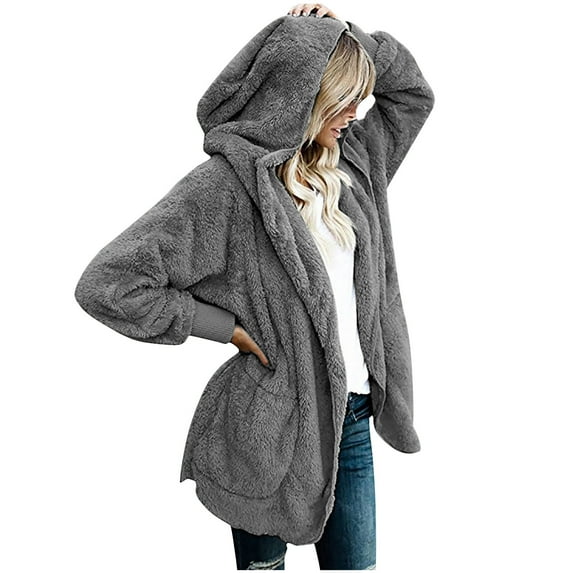 LYXSSBYX Winter Jackets Women Plus Size Women's Oversized Open Front Hooded Draped Pockets Cardigan Coat