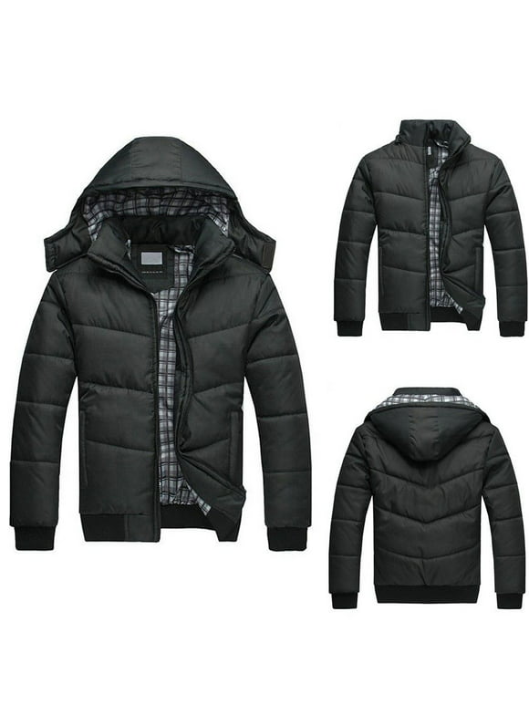 LYXSSBYX Winter Jackets for Men Clearance Men's Black Puffer Jacket Warm Overcoat Outwear Padded Hooded Down Winter Coat