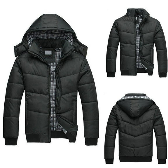 LYXSSBYX Winter Jackets for Men Clearance Men's Black Puffer Jacket Warm Overcoat Outwear Padded Hooded Down Winter Coat