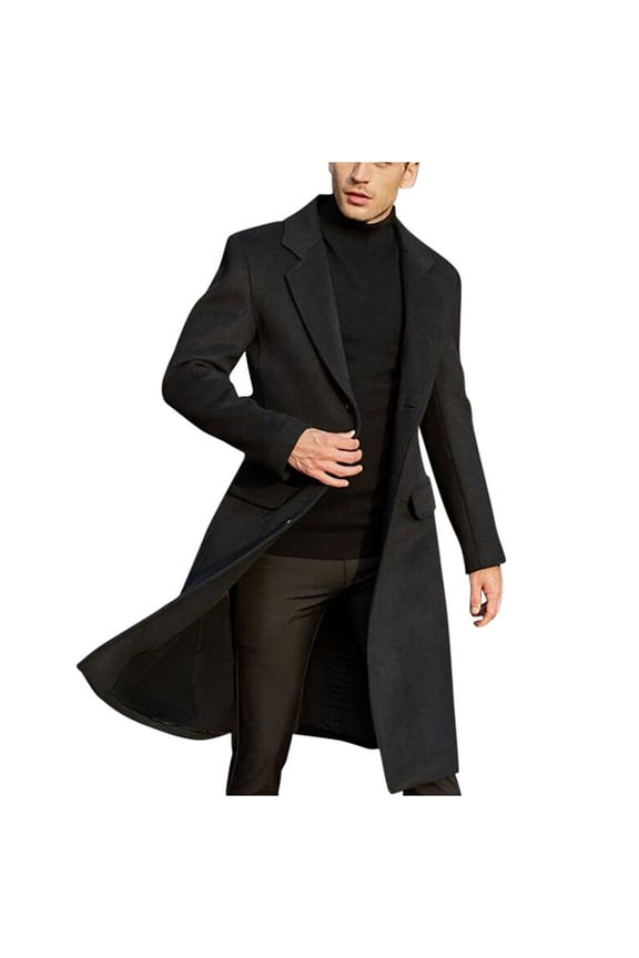 Winter Jackets for Men Clearance Men's British Style Solid Color Long Coat Fashionable Warm Woolen Overcoat