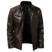 LYXSSBYX Winter Jackets for Men Clearance Men's Leather Plus Fleece Jacket, Motorcycle Jacket, Warm Leather Jacket