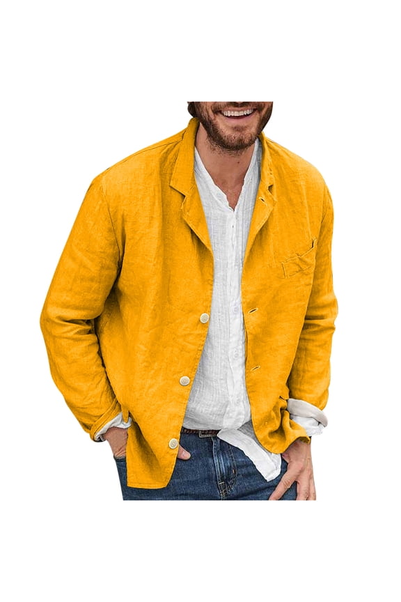 Winter Jackets for Men Clearance Men's Spring and Autumn Casual Solid Color Cotton and Linen Loose Coat Shirt