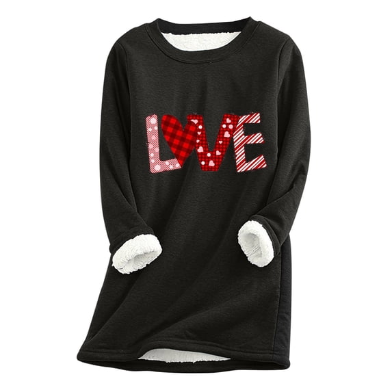 LYXSSBYX Winter Long Sleeve Shirts for Women Plus Size Women's Fall/winter Oversized Valentine's Day Printed Top With Thickened And Plush Insulation And A Snug Base Shirt