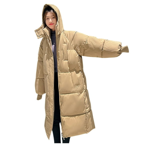 LYXSSBYX Winter Shackets for Women Fashion Women Comfortable Casual Put Together Pocket Button Zipper Solid Color Long Sleeve Hooded Over The Knee Cotton