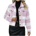 thumbnail image 1 of LYXSSBYX Winter Shackets for Women Clearance Women's Checkered Long Sleeved Lapel Pocket Woolen Loose Coat Top, 1 of 7