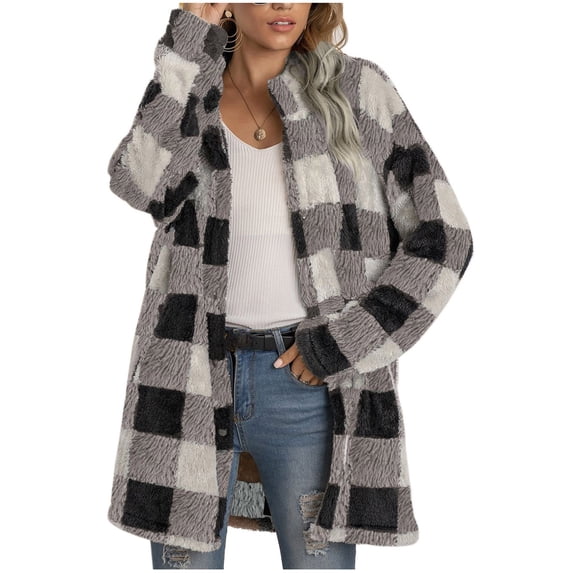 LYXSSBYX Winter Shackets for Women Women Casual Long Sleeve PlushLong Coat Tops Blouse Coat