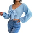 thumbnail image 1 of LYXSSBYX Women Christmas Sweaters for Womens 2022 New Fashion Autumn Winter Long Sleeve Solid Blouse V-Neck Bow-Knot Sweater Tops Sky Blue Avocado Green Pink, 1 of 7