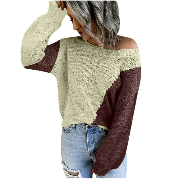 LYXSSBYX Women Fall Sweaters for Women 2022 Hot Sale Clearance Autumn And Winter Women's Casual O-Neck Pullover Blouse Long Sleeve Patchwork Tops Sweater