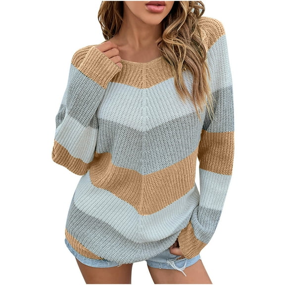 LYXSSBYX Women Fall Sweaters Dress for Women 2022 Hot Sale Clearance Women Casual Fashion Color Matching Pullover Long Sleeve Round-Neck Sweater