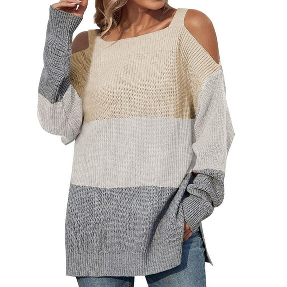 LYXSSBYX Women Fall Sweaters Dress for Women 2022 Hot Sale Clearance Women Casual Fashion Color Matching Pullover Long Sleeve Squard-Neck Sweater